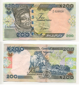 Нигерия 200 найра 2001 Ахмаду Белло, быки Pick 29 a бумага 6294-50-2