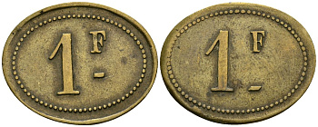 Франция 1 франк XIX-XX век ресторанный жетон латунь 4166-652