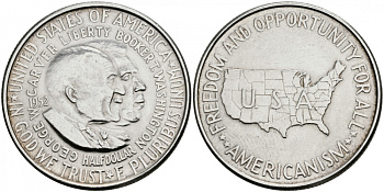 США 1/2 доллара (50 центов) 1952 Джордж Карвер и Букер Т. Вашингтон KM 200 серебро 3896-424