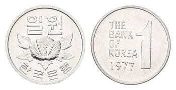Южная Корея 1 вона 1977 KM 4a алюминий UNC M73-02