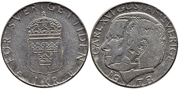 Швеция 1 крона 1978 Карл XVI Густав (1973- ) KM 852 медь плакированная медно-никелем 57-545