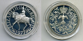 Великобритания 25 пенсов 1977 25 лет со дня коронации Елизаветы, в оригинальной коробке с сертификатом, Елизавета II (1952-2022) KM 920а, Spink 4227 серебро PROOF 6-3-45