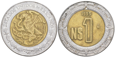 Мексика 1 песо 1995 Мо KM 550 биметалл 113-957