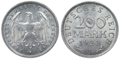 Германия 200 марок 1923 J KM 35, J. 304, Weege 22 алюминий 4121-1226