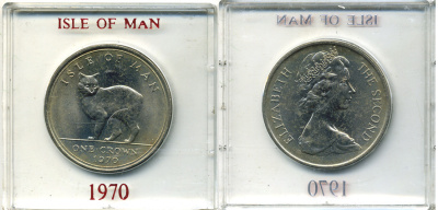 Остров Мэн 1 крона 1970 кошка Мэна, в оригинальной пластиковой коробке KM 18 медно-никель UNC 6-6-1-37
