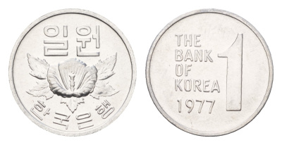 Южная Корея 1 вона 1977 KM 4a алюминий UNC M73-02