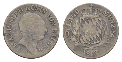 Бавария 6 крейцеров 1813 Максимилиан I (1806-1825) KM 686 серебро 4649-454
