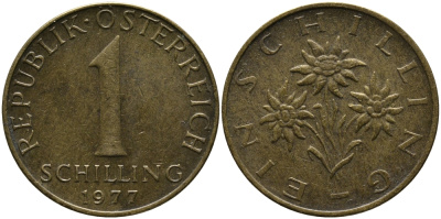 АВСТРИЯ 1 ШИЛЛИНГ 1977 KM 2886 алюминиевая бронза 33-547