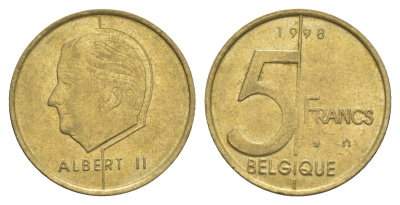 Бельгия 5 франков 1998 Belgique KM 189 алюминиевая бронза 4633-842