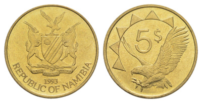 Намибия 5 долларов 1993 KM 5 латунь UNC 4544-641