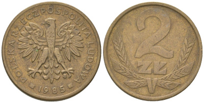 Польша 2 злотых 1985 MW Y 80.1 латунь 4617-1216
