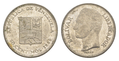 Венесуэла 50 сентимо 1989 Симон Боливар Y 41a сталь плакированная никелем 4584-455