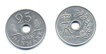 Дания 25 эре 1968 С;S, Фредерик IX (1947-1972) KM 855.1 медно-никель UNC 51-4434