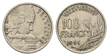 Франция 100 франков 1958 B KM 919.2 медно-никель    4660-334