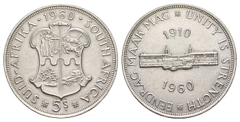 ЮАР 5 шиллингов 1960 50 лет Южноафриканскому союзу KM 55 серебро 413-3725