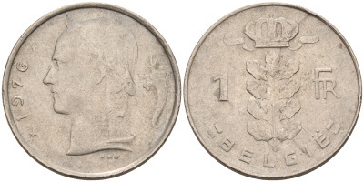 Бельгия 1 франк 1976 Belgie, Бодуэн I (1951-1993) KM 143.1 медно-никель 92-353