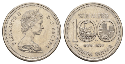 Канада 1 доллар 1974 100 лет городу Виннипег KM 88 никель UNC 4565-1246