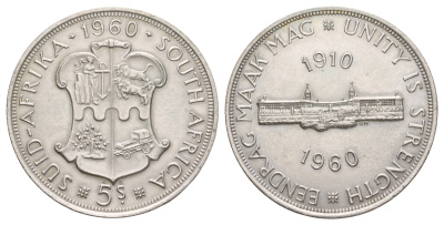 ЮАР 5 шиллингов 1960 50 лет Южноафриканскому союзу KM 55 серебро 413-3725