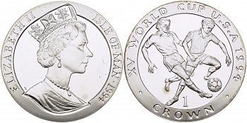 Остров Мэн 1 крона 1994 чемпионат мира по футболу 1994 года В США, два игрока KM 370a серебро PROOF 1071-10-61