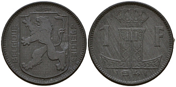 Бельгия 1 франк 1941 Belgie KM 127 цинк 4601-636