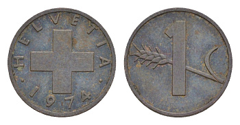 Швейцария 1 раппен 1974 KM 46 бронза 3458-648