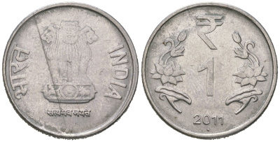 Индия 1 рупия 2011 "ромб" - Мумбаи KM 394 нержавеющая сталь 4621-412