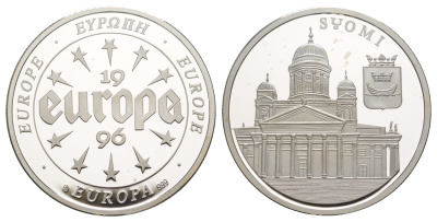 Финляндия серия медалей "Европа" 1996 Лютеранский собор Хельсинки, расположенный на Сенатской площади, диаметр 40 мм, вес 20 гр серебро PROOF 11-322-41