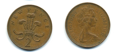 Великобритания 2 пенса 1971 Елизавета II (1952-2022) КМ 916, Spink 4235 (C1) бронза 4110-546