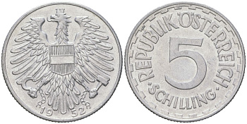 Австрия 5 шиллингов 1952 KM 2879 алюминий aUNC 189-723