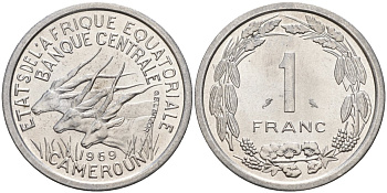 Экваториальные Африканские штаты, Камерун 1 франк 1969 антилопы KM 6 алюминий UNC 4142-526