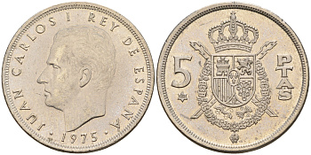 Испания 5 песет 1975 (80) Хуан Карлос I (1975-2014) KM 807 медно-никель    4143-232