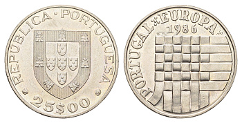 Португалия 25 эскудо 1986 Вступление в зону свободной торговли Европы KM 635 медно-никель UNC 4678-815