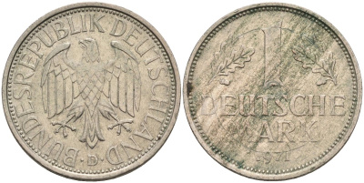 ФРГ 1 марка 1971 D KM 110, J. 385 медно-никель 4584-452