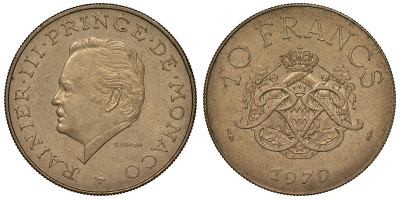 Монако 10 франков 1979 Ренье III (1949-2005) KM 154 медь никель алюминий 71-1113