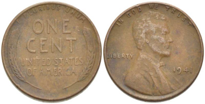 США 1 ЦЕНТ 1941 ЛИНКОЛЬН KM 132 бронза 3309-1248