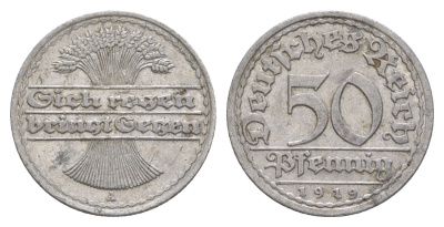 Германия 50 пфеннигов 1919 A KM 27, J. 301 алюминий 4638-954