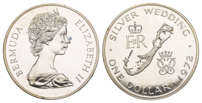 Бермудские острова (Бермуды) 1 доллар 1972 Королевская серебряная свадьба KM 22a серебро PROOF 413-3222