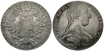 Австрия 1 талер 1780 SF, Мария Терезия, официальный рестрайк KM Т1 серебро 413-2034