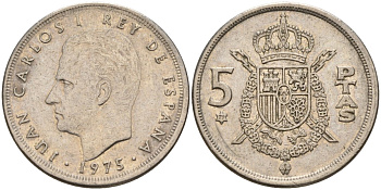Испания 5 песет 1975 (79) Хуан Карлос I (1975-2014) KM 807 медно-никель 4155-652