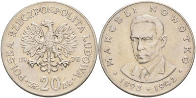 Польша 20 злотых 1976 MW, Марцелий Новотко KM 69, Parchimowicz 246c медно-никель    4157-316