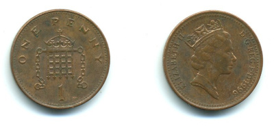 Великобритания 1 пенни 1996 Елизавета II (1952-2022) KM 935a, Spink 4391 (B4) сталь плакированная медью 540-225