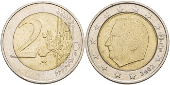 БЕЛЬГИЯ 2 ЕВРО 2002 АЛЬБЕРТ II KM 231 биметалл 4543-344