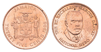 Ямайка 25 центов 1996 KM 167 сталь плакированная медью UNC 4651-151