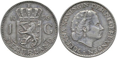 Нидерланды 1 гульден 1956 Юлиана (1948-1980) KM 184 серебро 413-3642