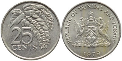 Тринидад и Тобаго 25 центов 1979 цветок дикая пуансеттия KM 32 медно-никель 4396-742