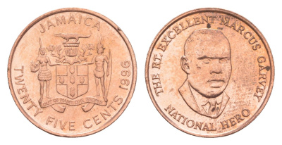 Ямайка 25 центов 1996 KM 167 сталь плакированная медью UNC 4651-151
