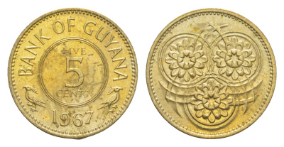 Гайана 5 центов 1967 Республика KM 32 никель латунь  UNC 4659-526
