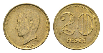 Колумбия 20 песо 2007 KM 294 латунь 4705-544