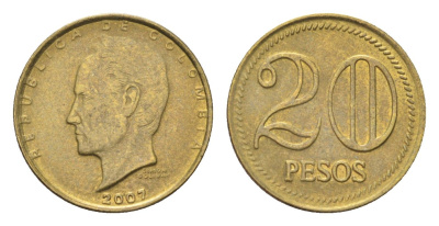 Колумбия 20 песо 2007 KM 294 латунь 4705-544