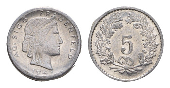 Франция игровой жетон в 5 франков 1947 диаметр 13 мм, вес 0,24 гр алюминий 4651-1223